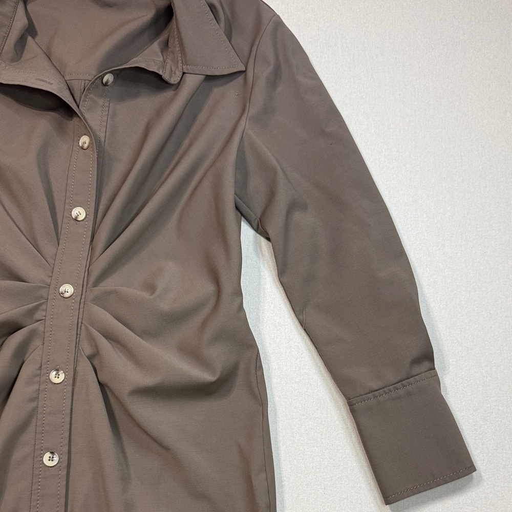 Zara Brown Long Sleeve Dress with Button Detail - Picture 4 of 11